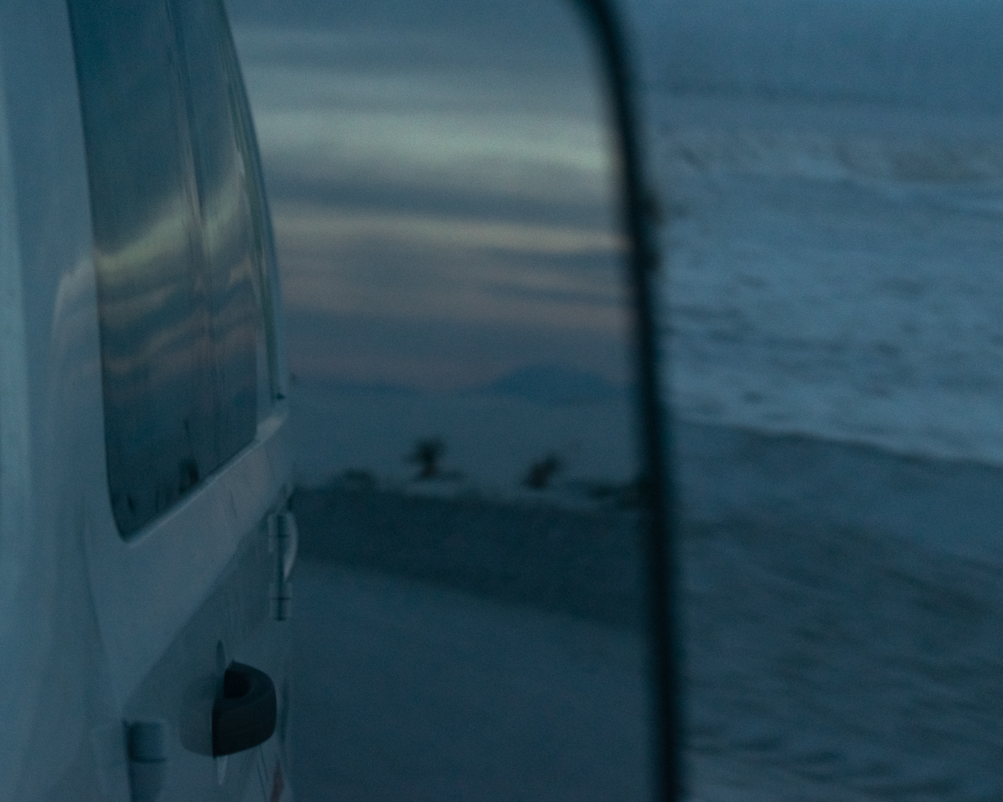 Dusk through a van window at White Sands