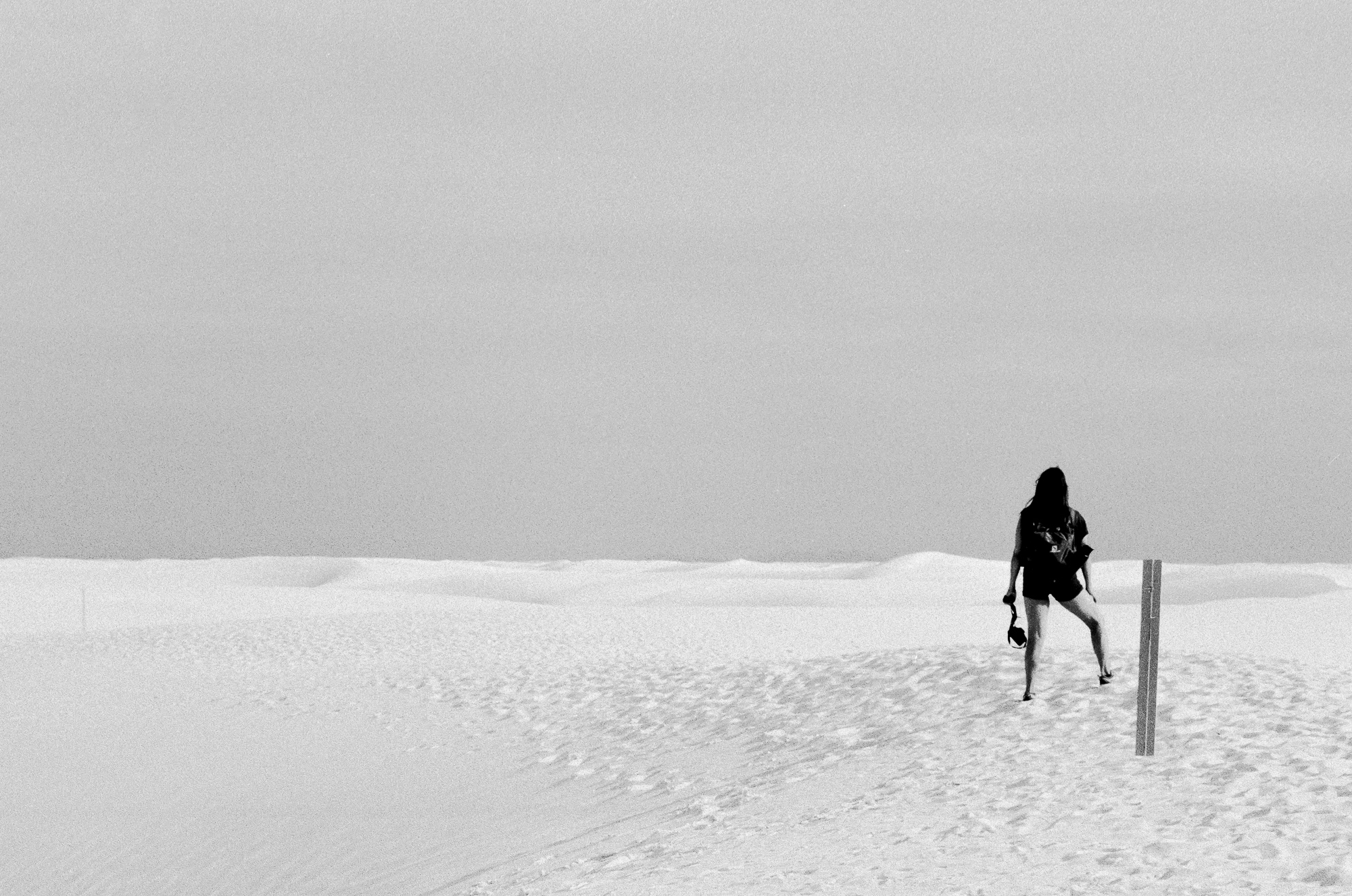 Lone figure on White Sands dunes, 35mm film