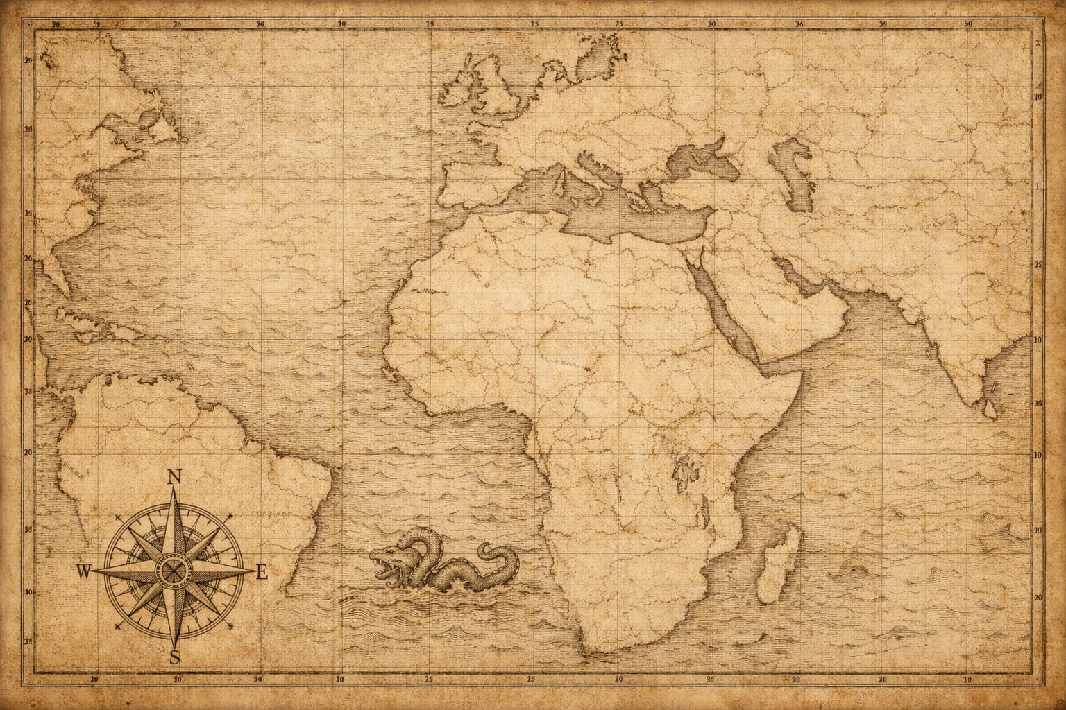 Antique trade route map — Kochi, India to Port of New York
